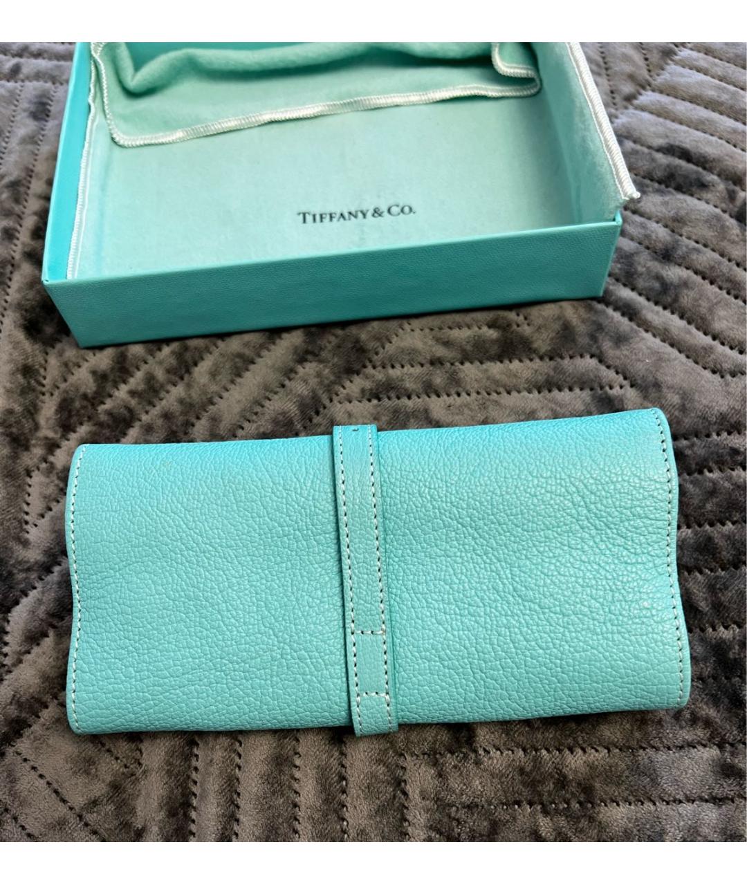 TIFFANY&CO Бирюзовая кожаная косметичка, фото 4