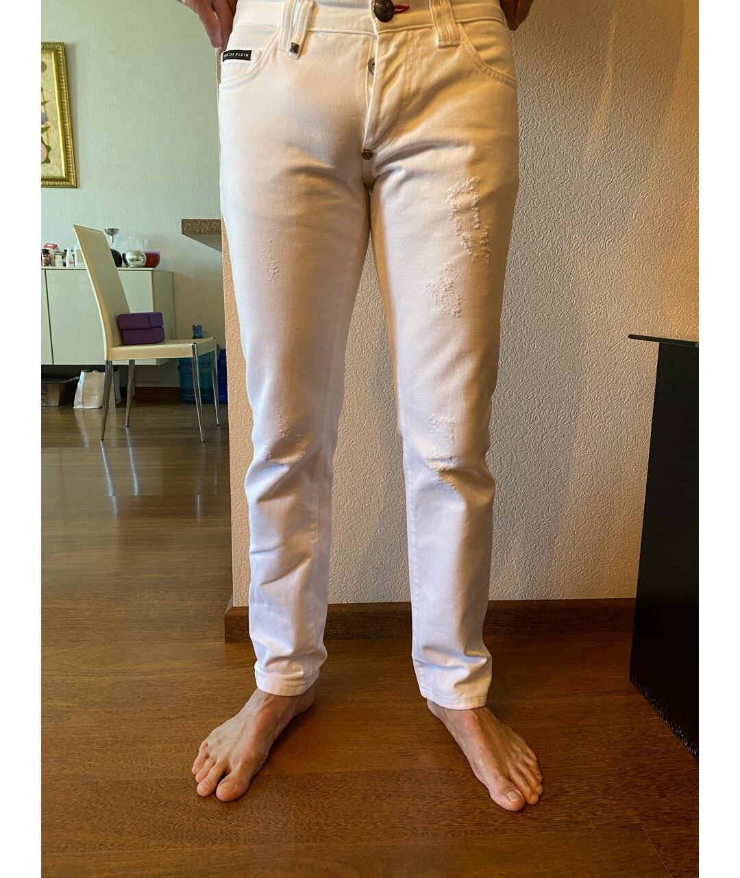 PHILIPP PLEIN Белые хлопковые джинсы скинни, фото 9