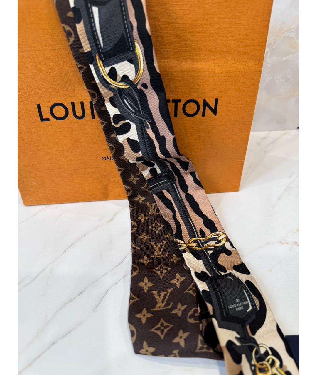 LOUIS VUITTON Коричневый шелковый платок, фото 4