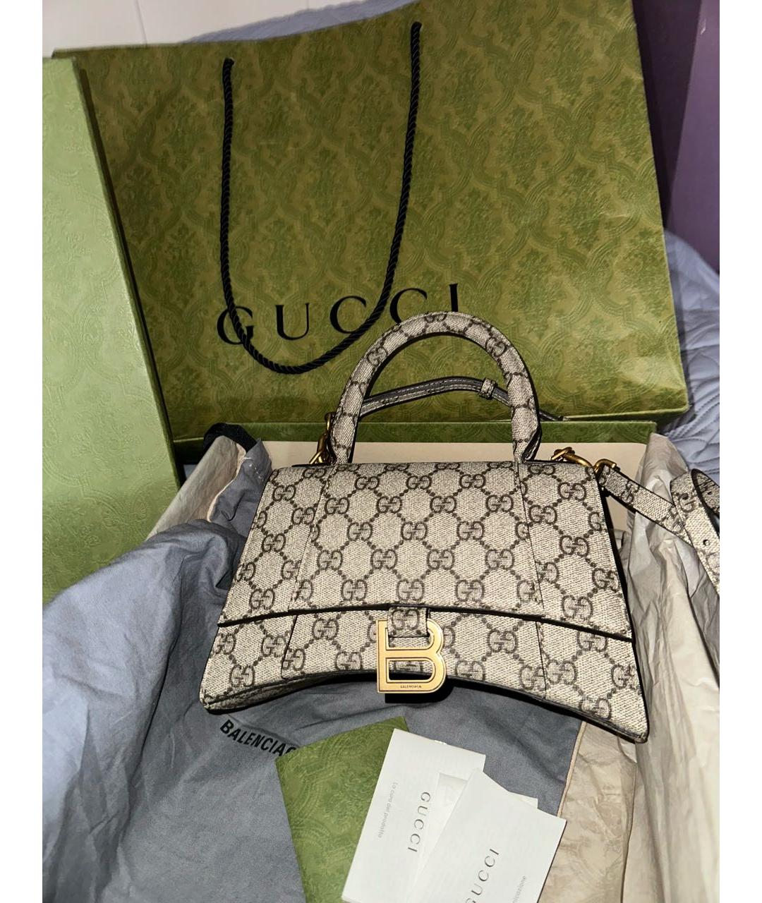 BALENCIAGA Бежевая кожаная сумка с короткими ручками, фото 4