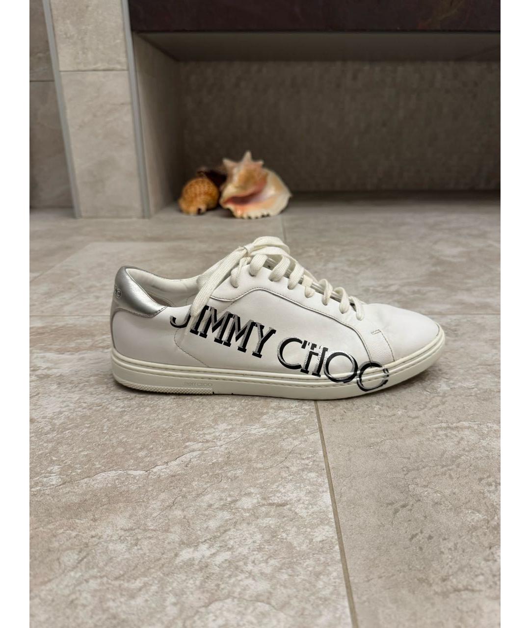 JIMMY CHOO Белые кожаные низкие кроссовки / кеды, фото 5