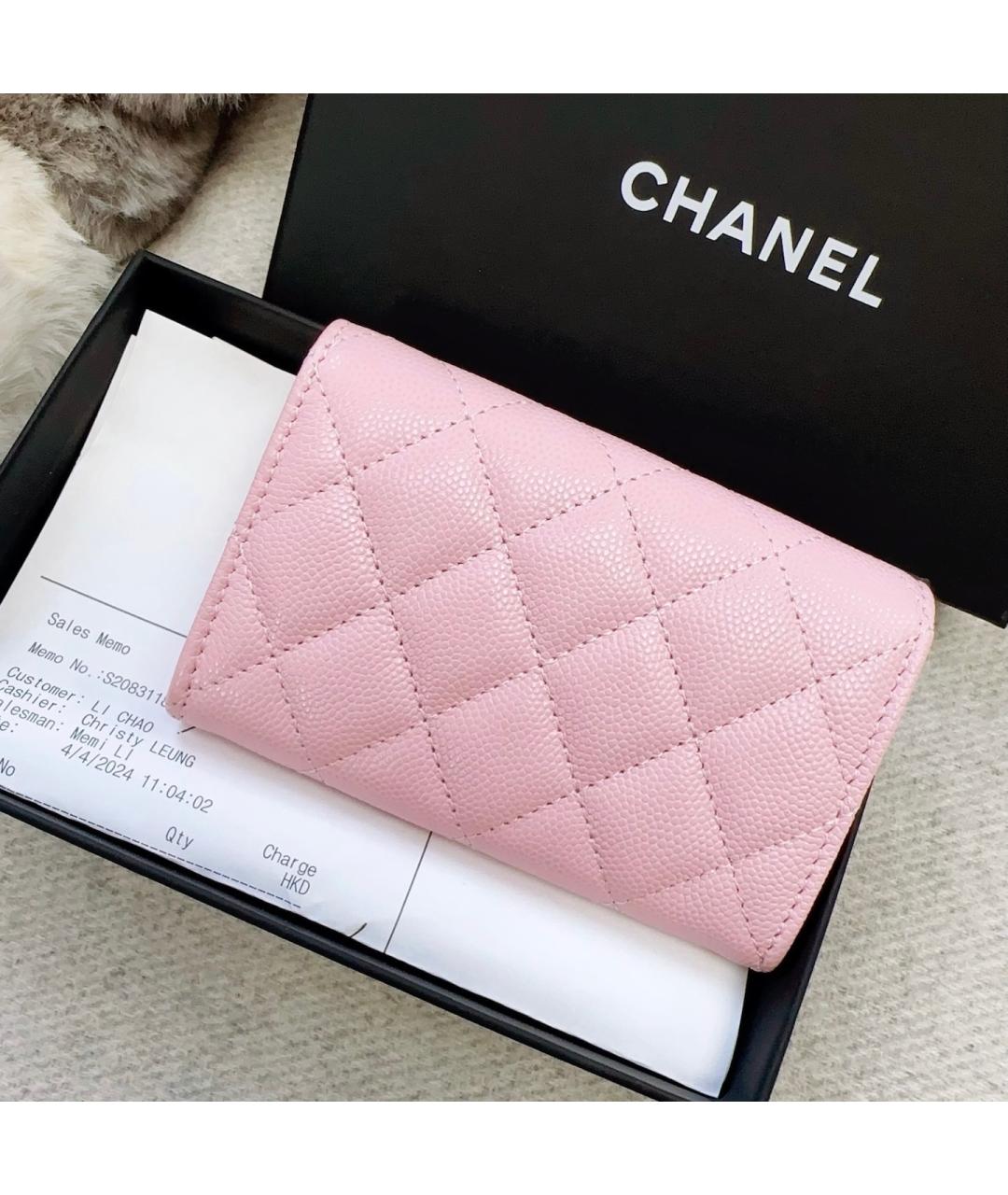 CHANEL Розовый кожаный кошелек, фото 3
