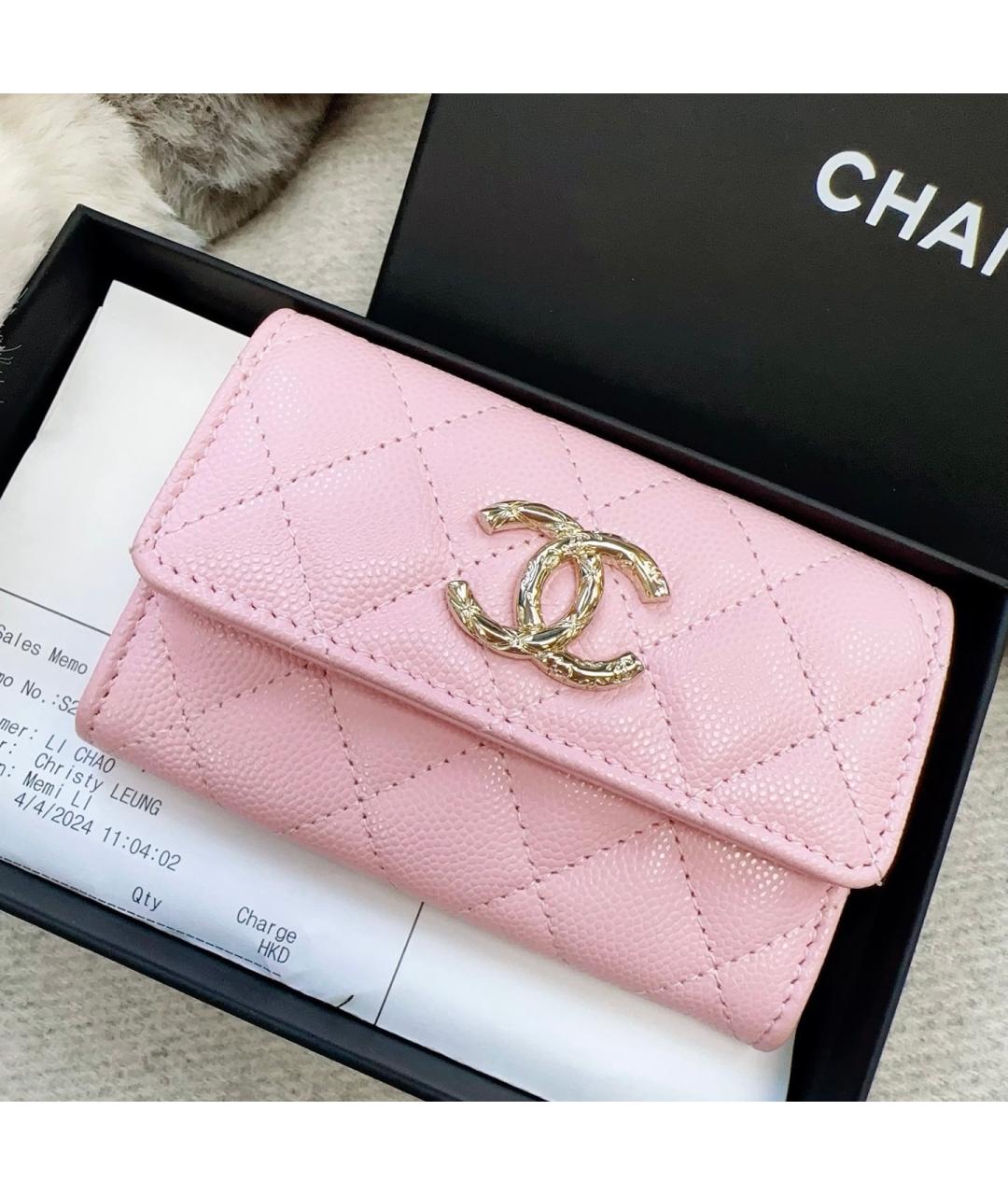 CHANEL Розовый кожаный кошелек, фото 4