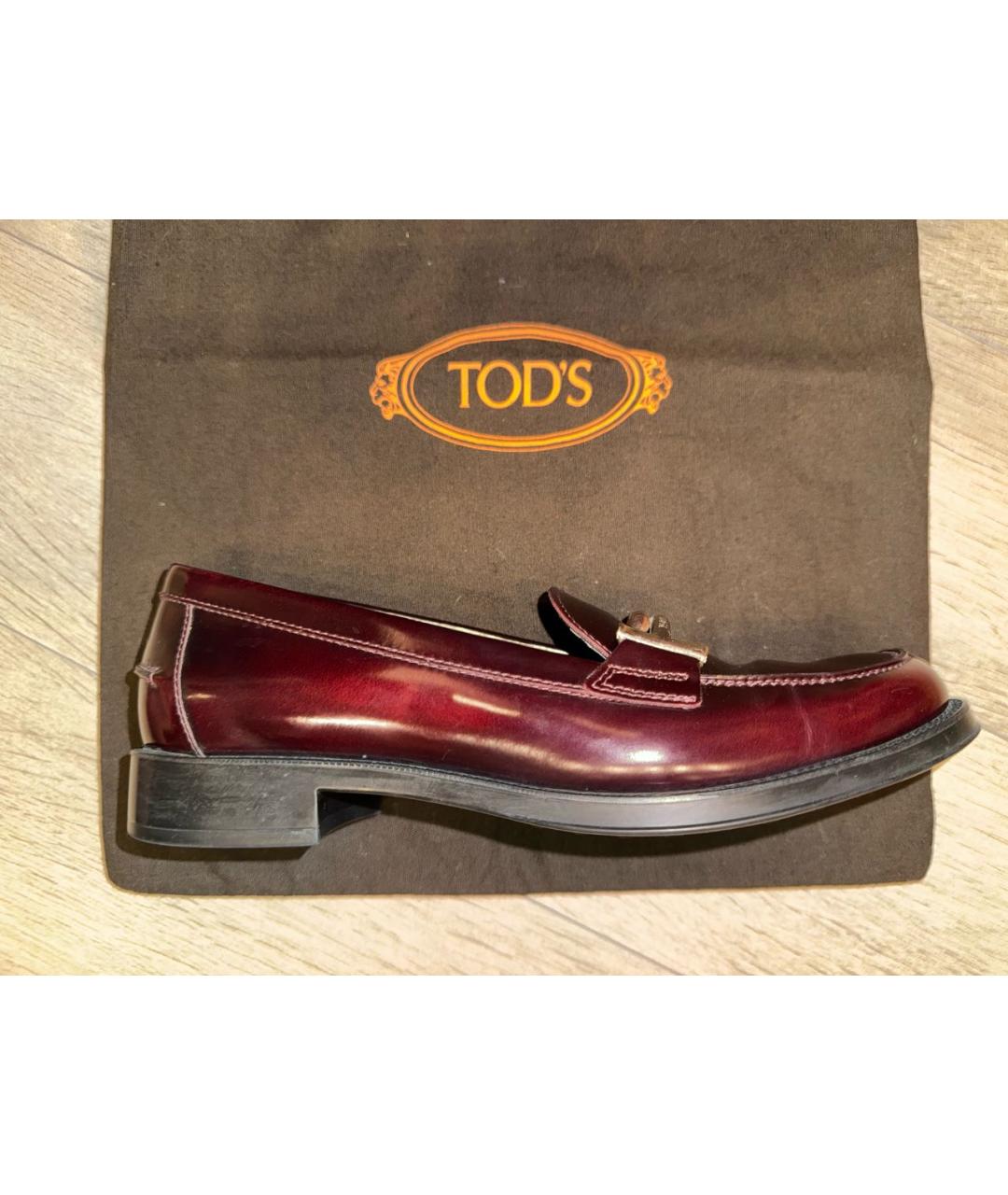 TOD'S Бордовые лоферы из лакированной кожи, фото 5