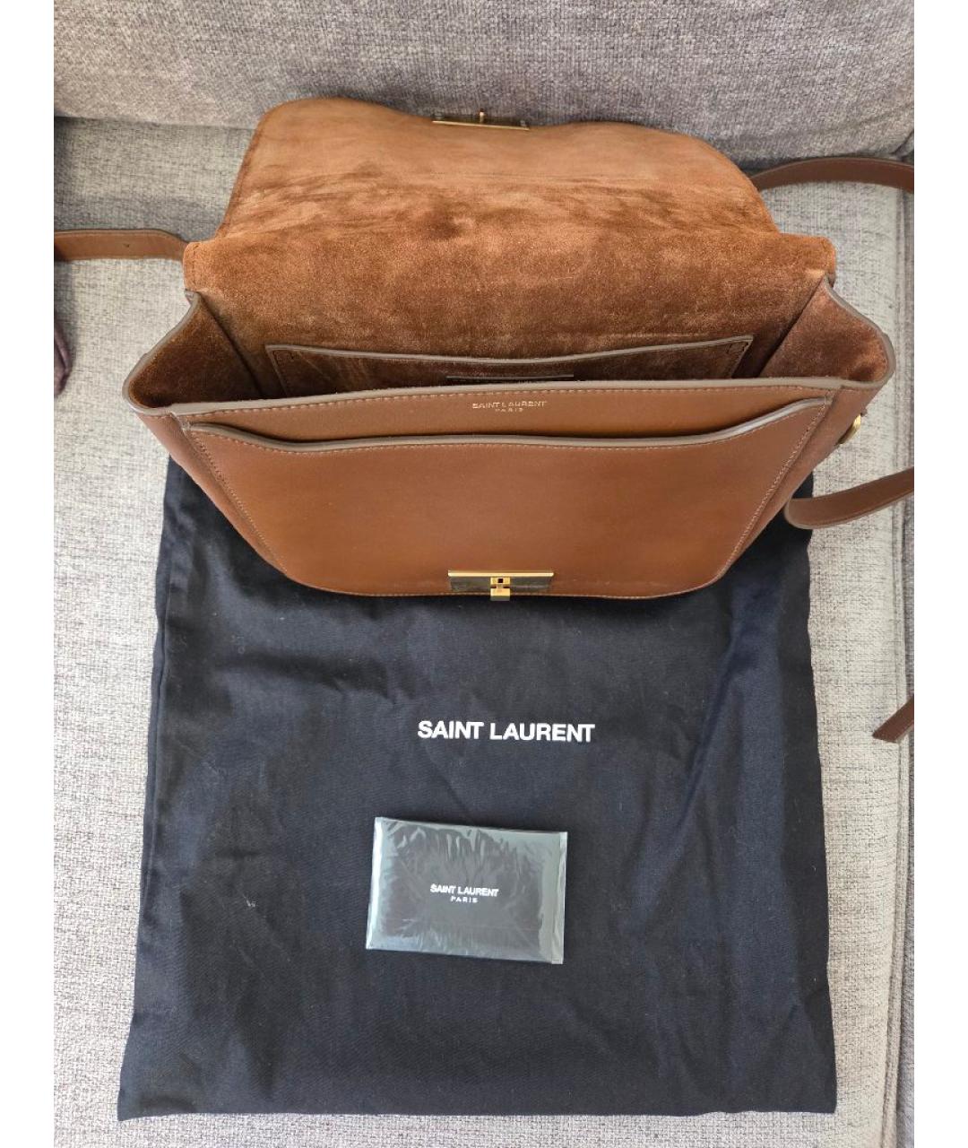SAINT LAURENT Коричневая кожаная сумка через плечо, фото 3