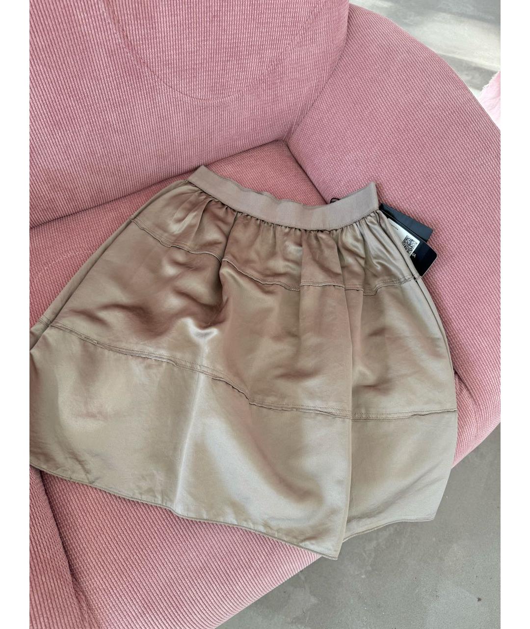 DOLCE&GABBANA Бежевая шелковая юбка мини, фото 4