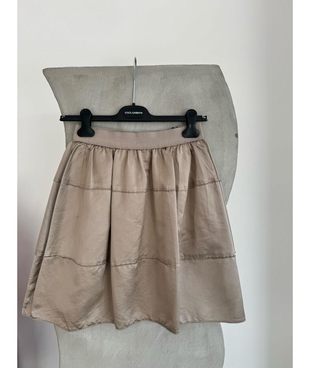 DOLCE&GABBANA Бежевая шелковая юбка мини, фото 5