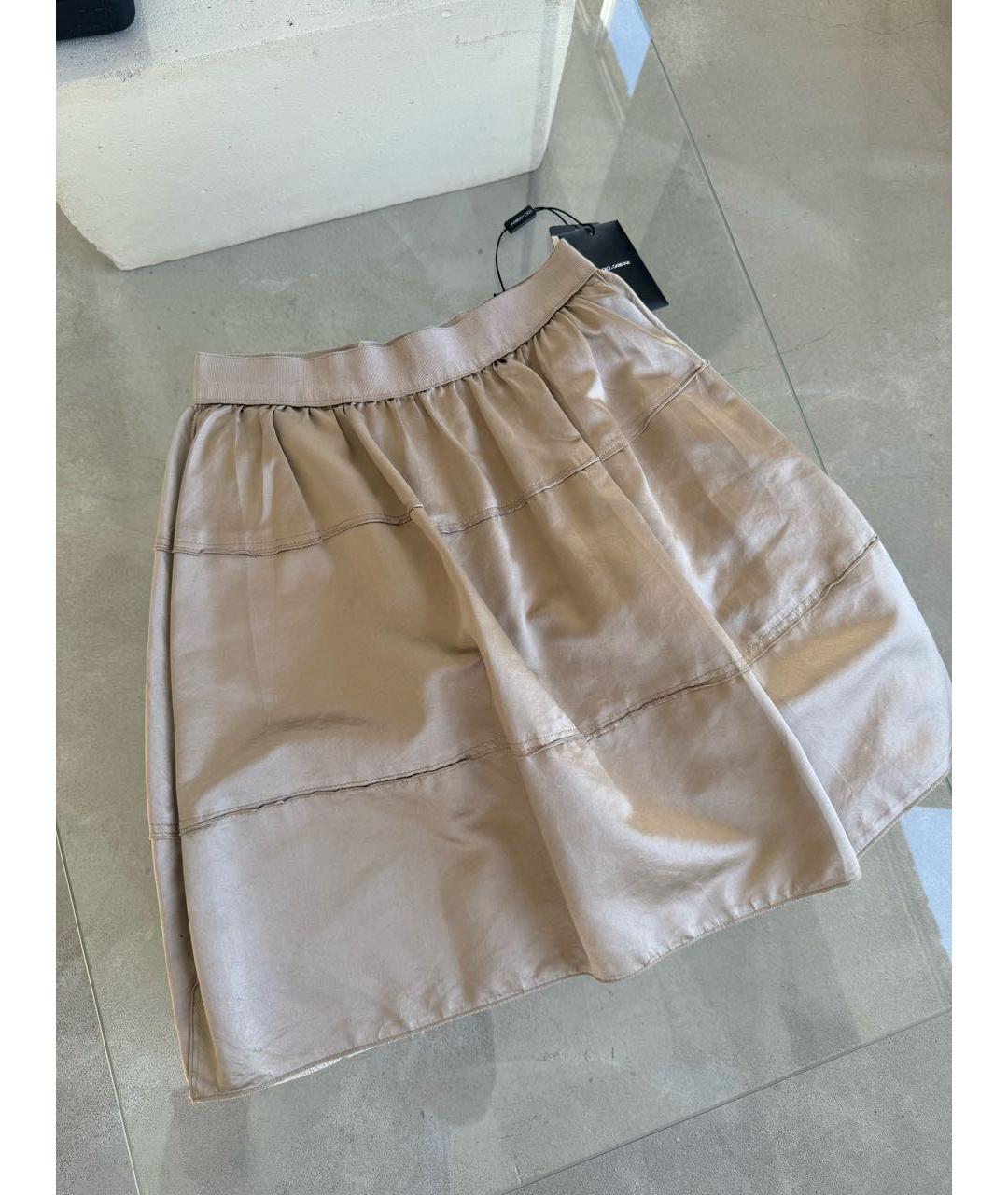 DOLCE&GABBANA Бежевая шелковая юбка мини, фото 7