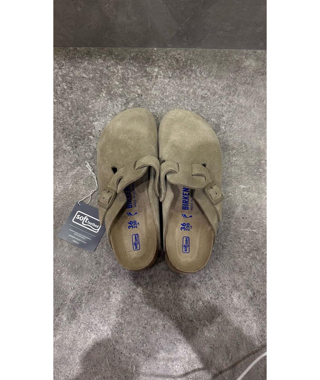 BIRKENSTOCK Хаки замшевые сабо, фото 3