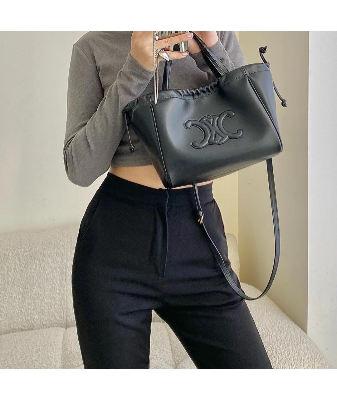 CELINE Черная кожаная сумка тоут, фото 8