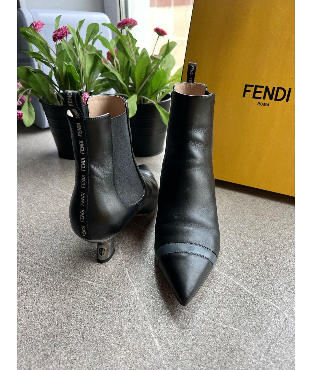 FENDI Черные кожаные ботильоны, фото 2