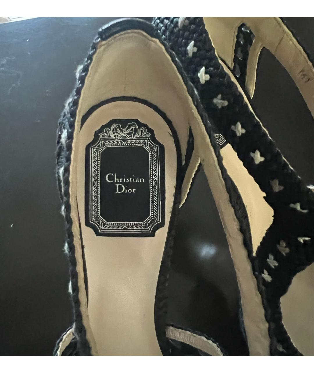 CHRISTIAN DIOR Черные кожаные босоножки, фото 7