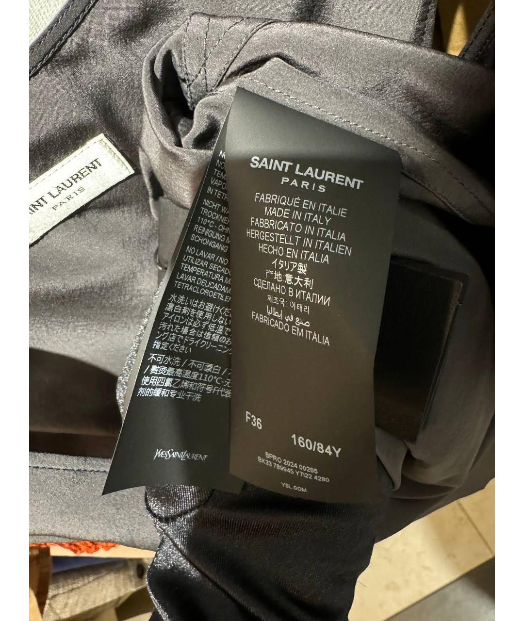 SAINT LAURENT Антрацитовая шелковая майка, фото 7