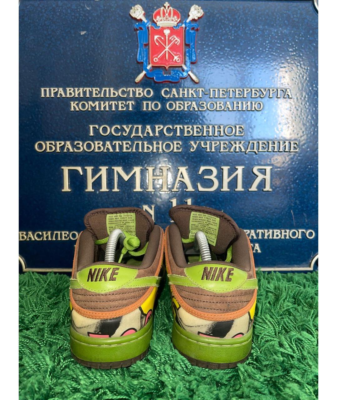 NIKE Зеленые кожаные низкие кроссовки / кеды, фото 4