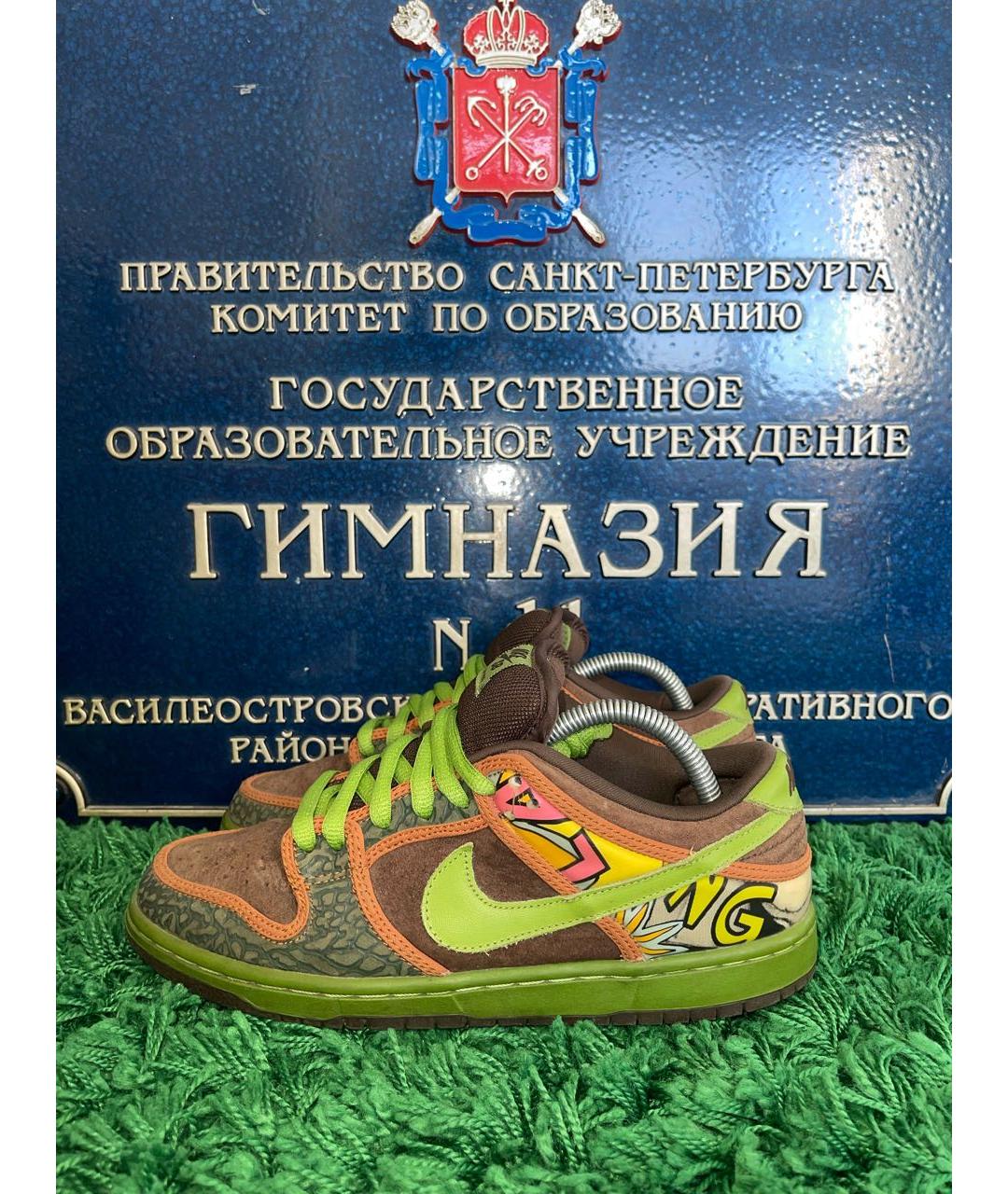 NIKE Зеленые кожаные низкие кроссовки / кеды, фото 3