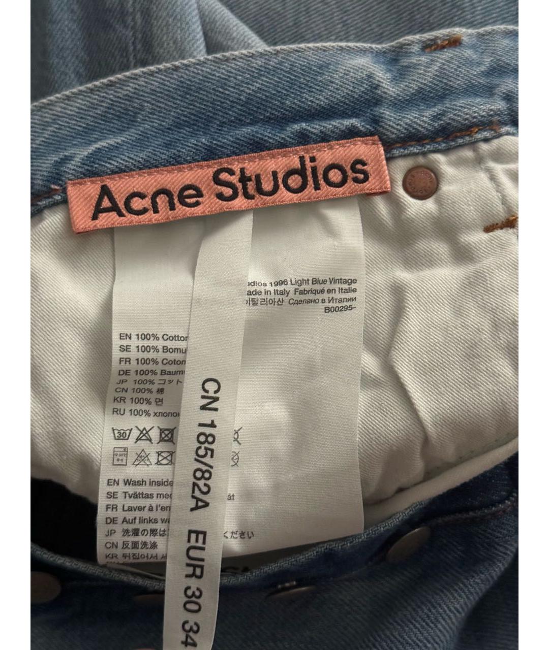 ACNE STUDIOS Голубые хлопковые прямые джинсы, фото 5