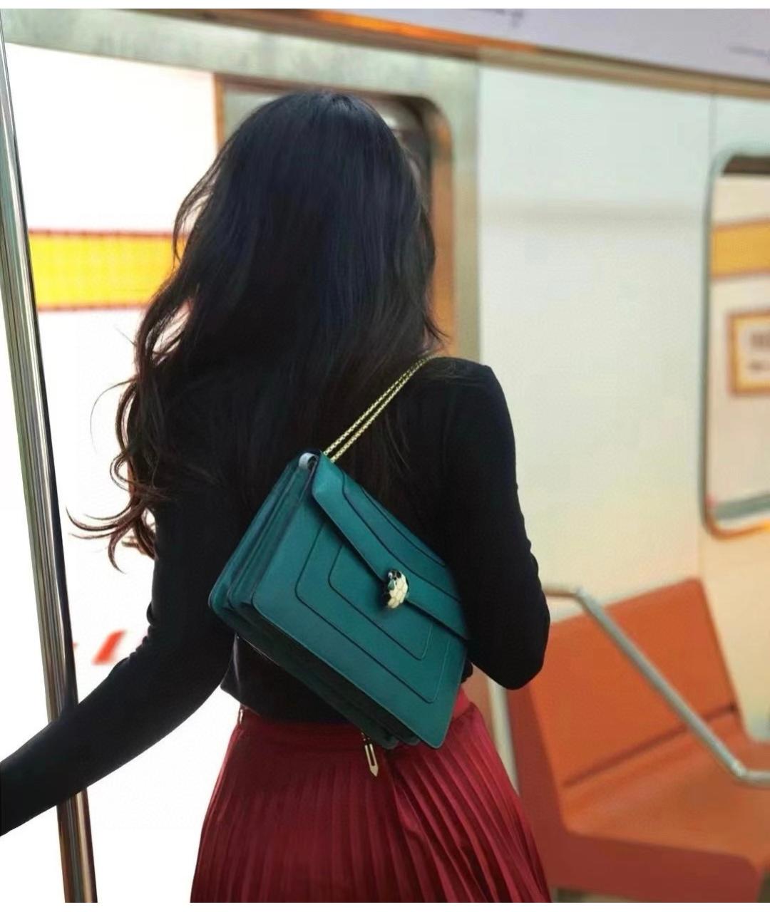 BVLGARI Зеленая кожаная сумка через плечо, фото 6