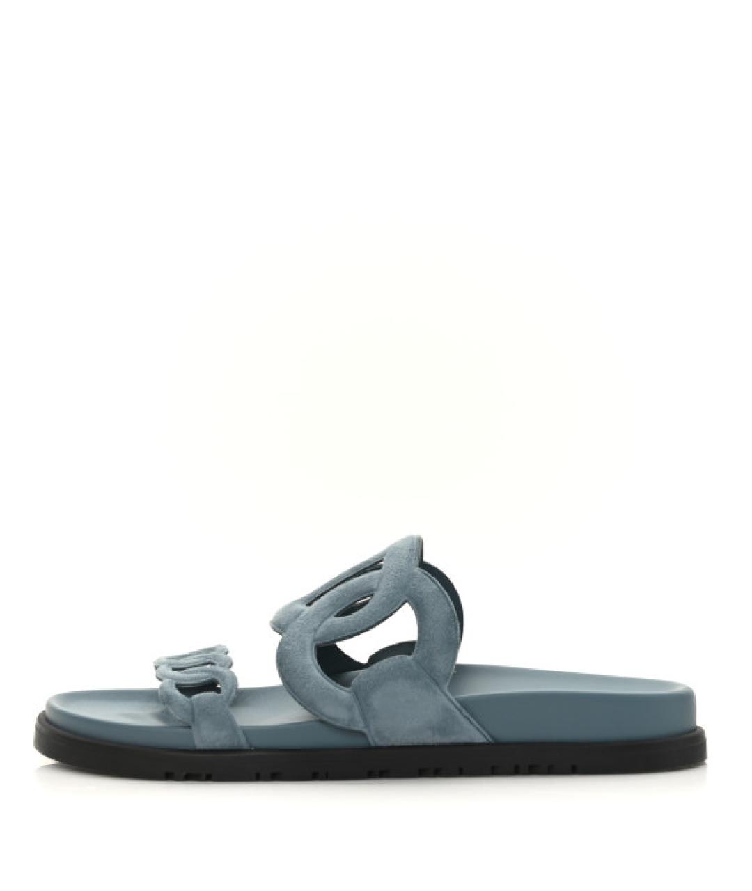 HERMES Серые кожаные шлепанцы, фото 5