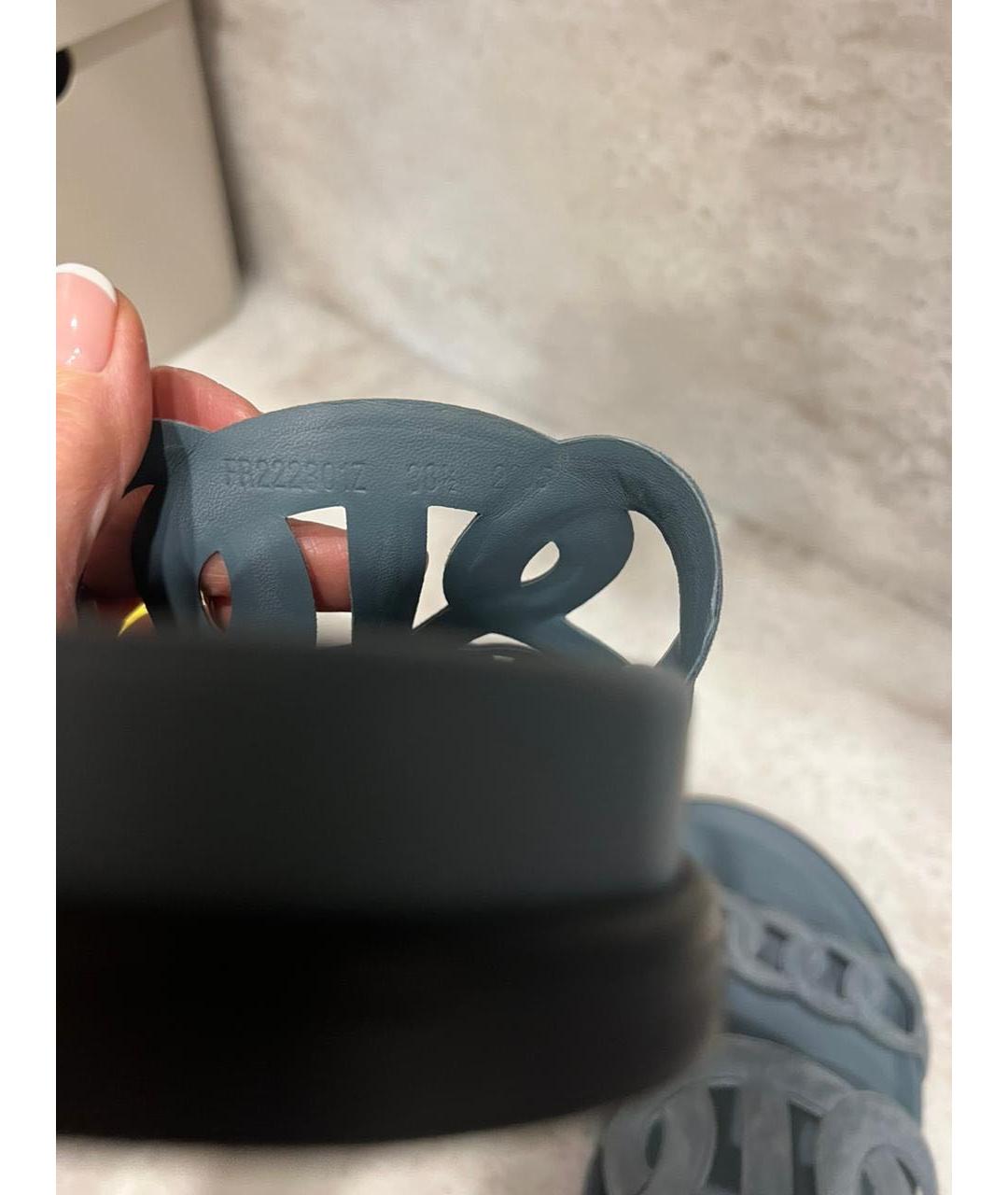 HERMES Серые кожаные шлепанцы, фото 4