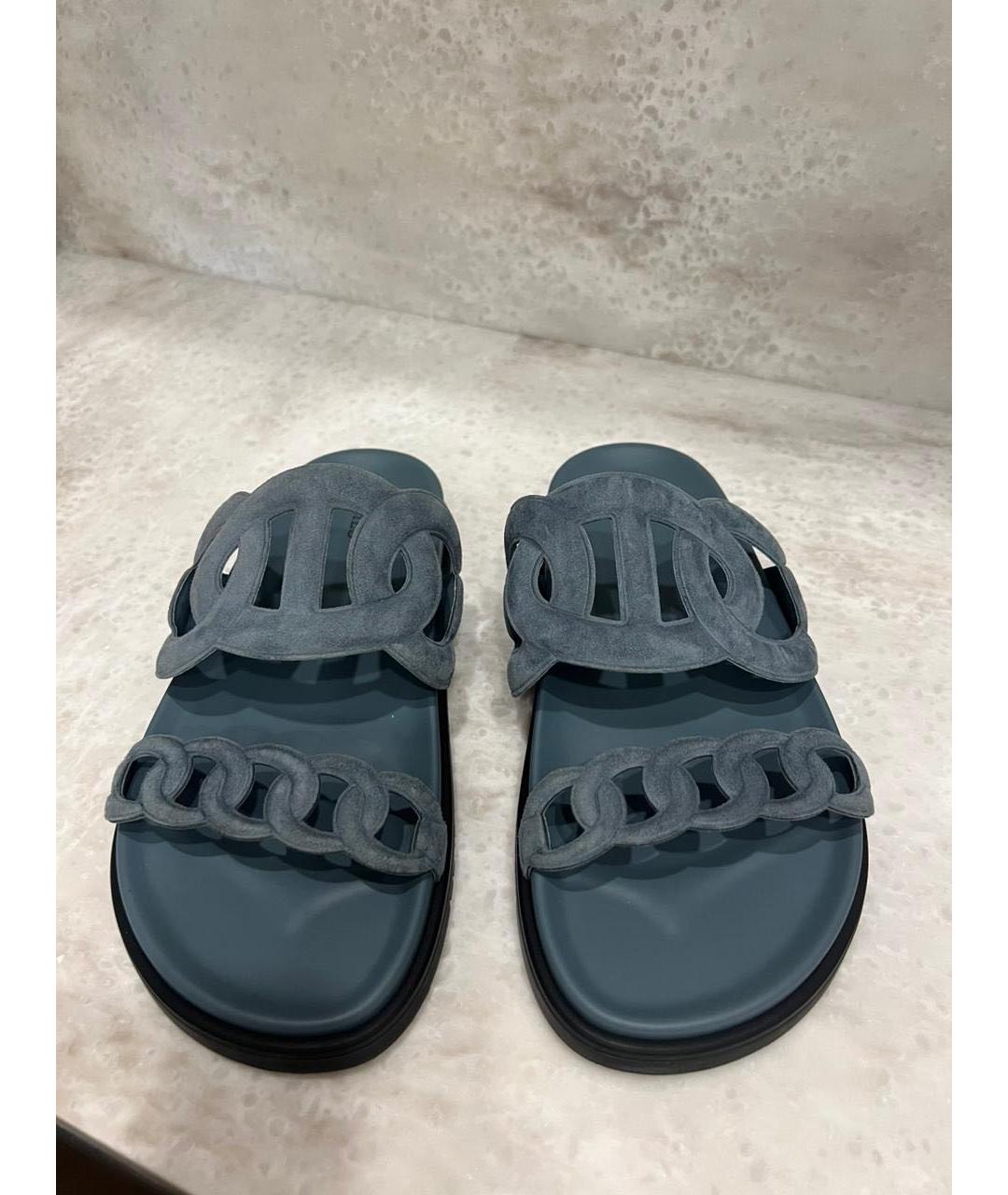 HERMES Серые кожаные шлепанцы, фото 2