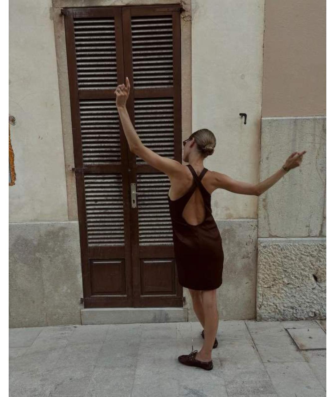 SAINT LAURENT Коричневое шелковое коктейльное платье, фото 2