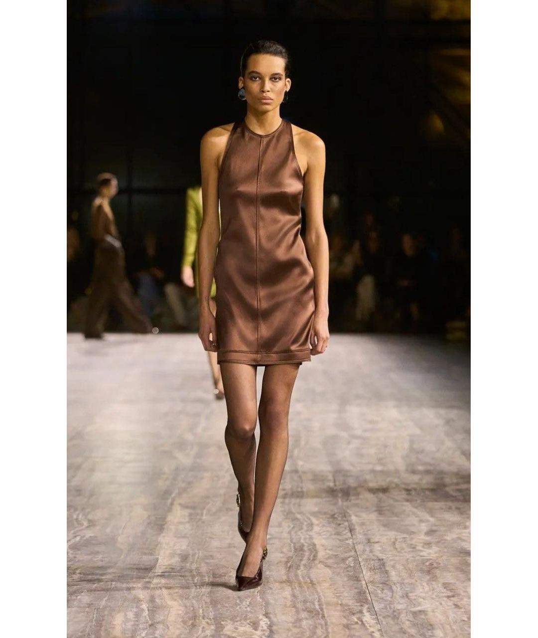 SAINT LAURENT Коричневое шелковое коктейльное платье, фото 5