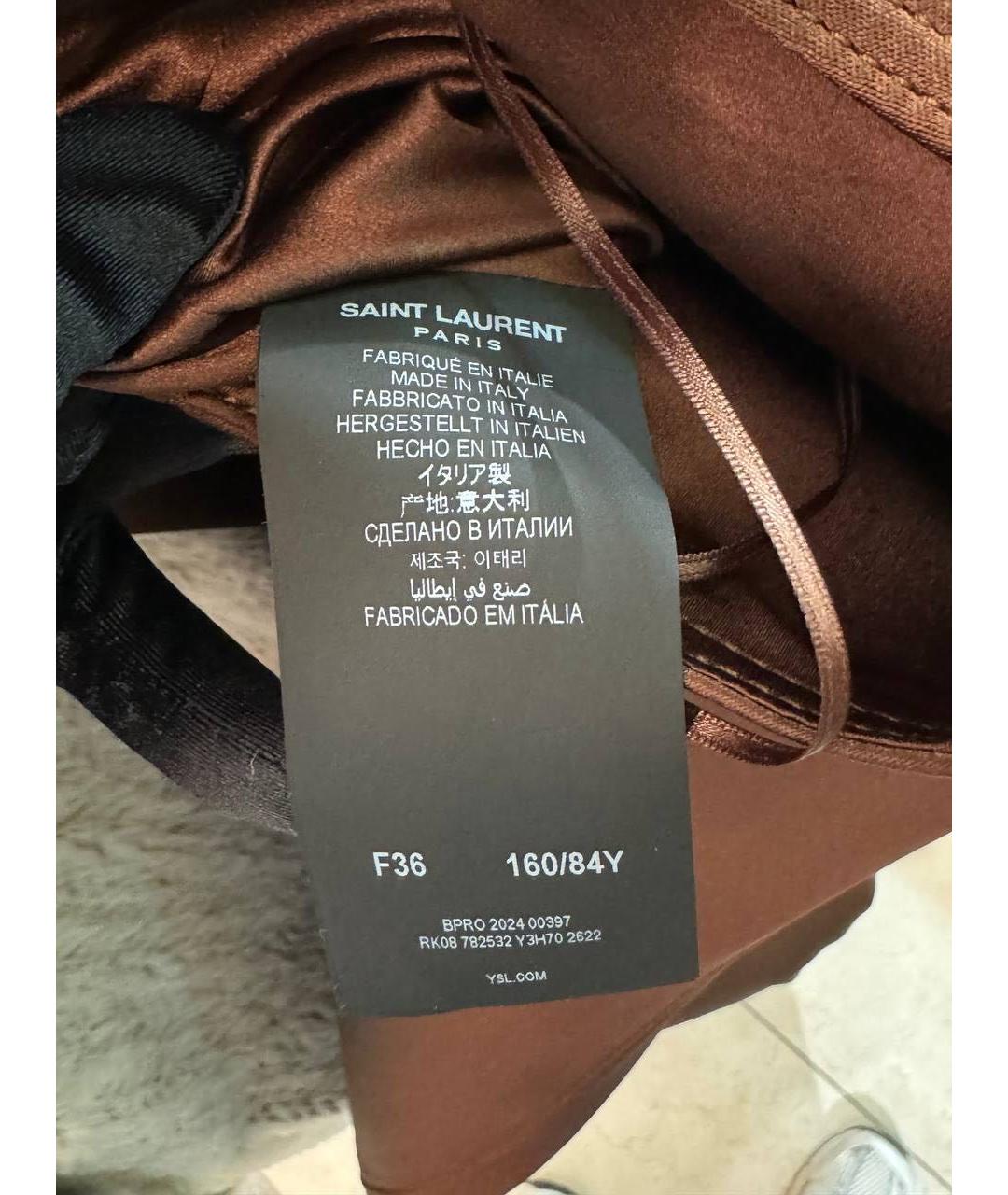 SAINT LAURENT Коричневое шелковое коктейльное платье, фото 3