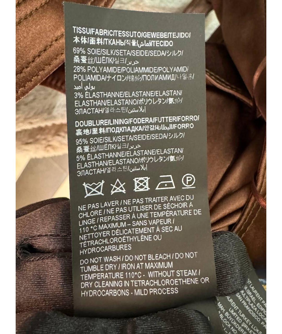 SAINT LAURENT Коричневое шелковое коктейльное платье, фото 4