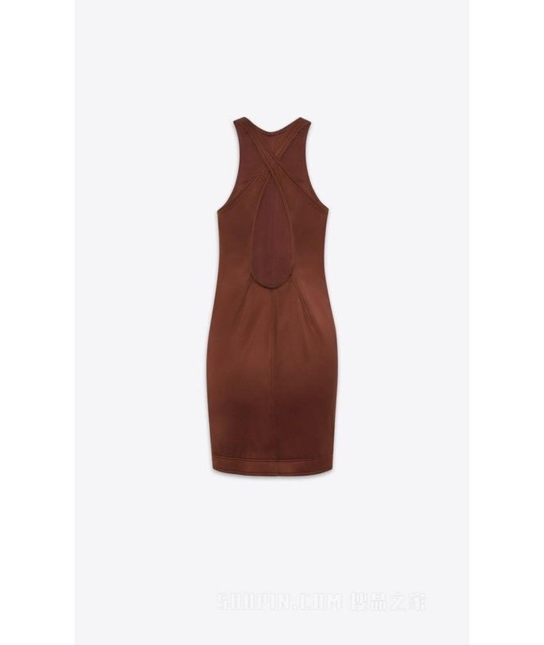 SAINT LAURENT Коричневое шелковое коктейльное платье, фото 7