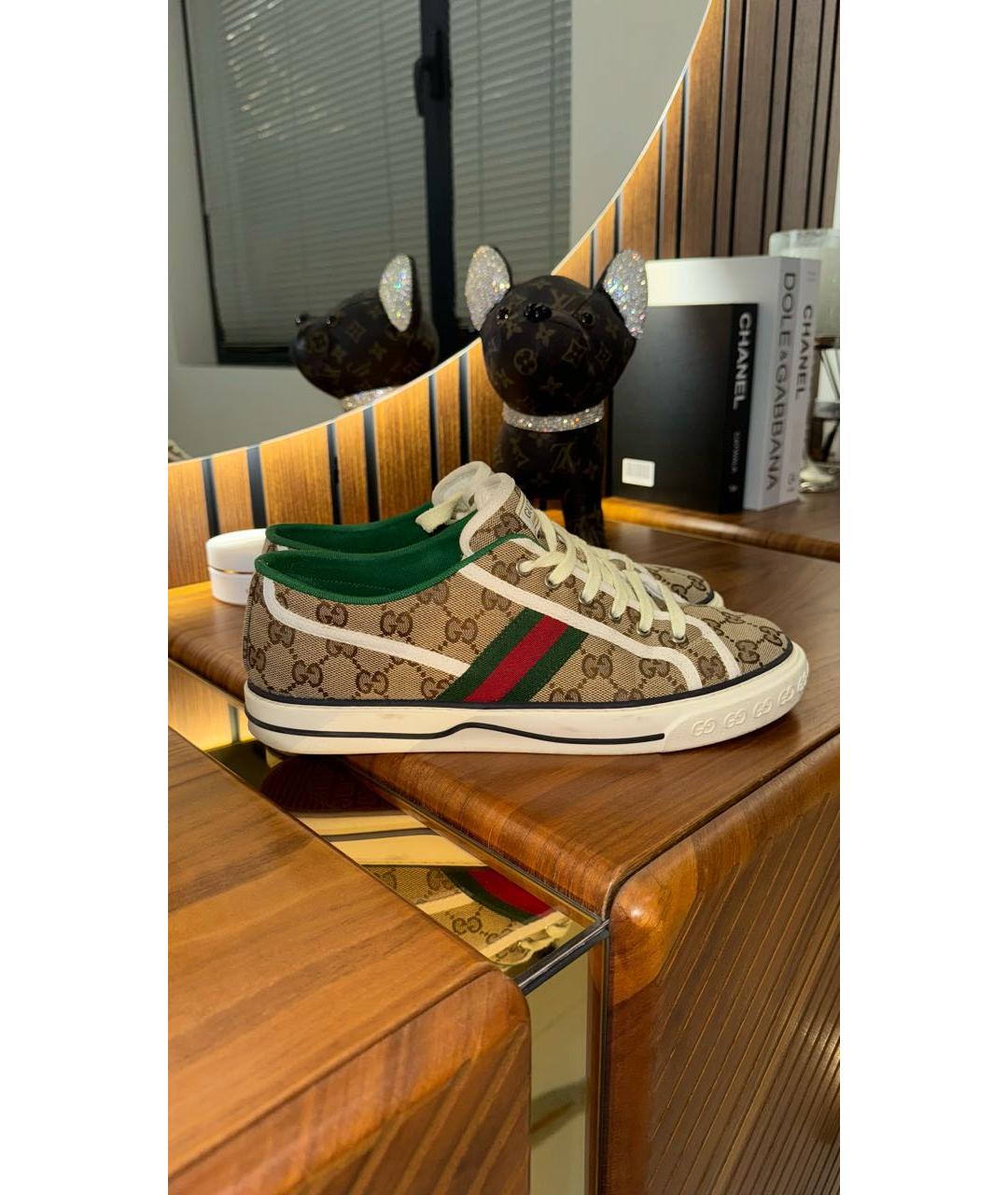 GUCCI Бежевые текстильные низкие кроссовки / кеды, фото 5