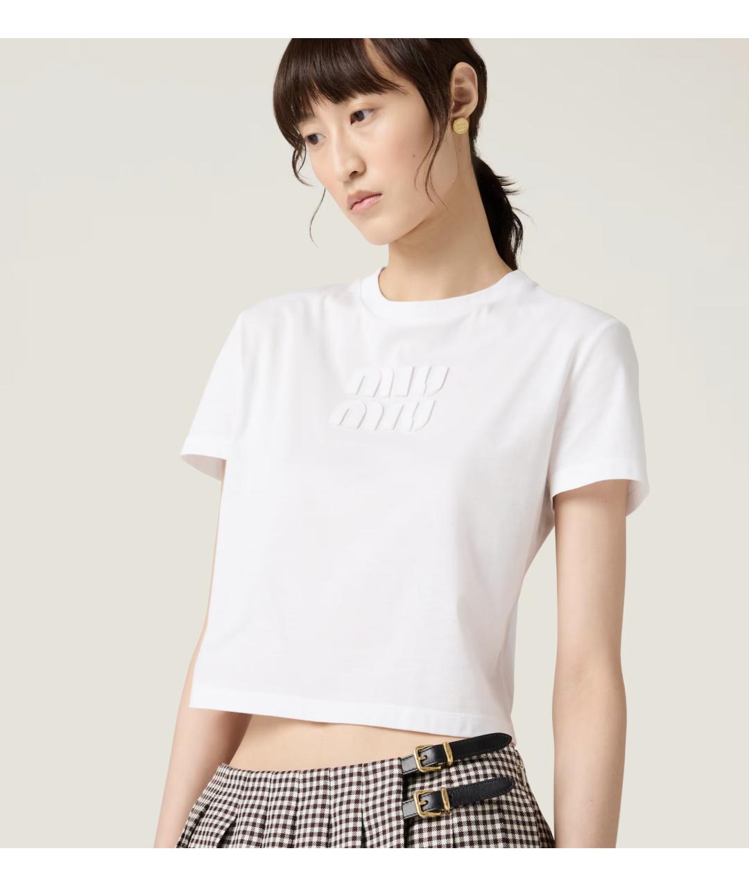 MIU MIU Белая хлопковая футболка, фото 4