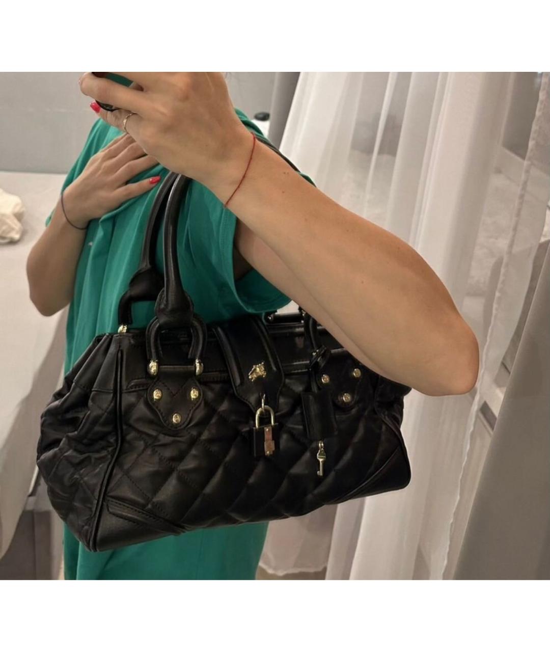 BURBERRY Черная кожаная сумка с короткими ручками, фото 5