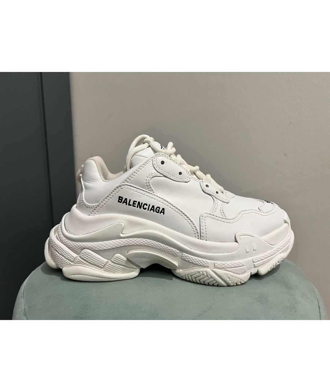 BALENCIAGA Белые кожаные кроссовки, фото 8