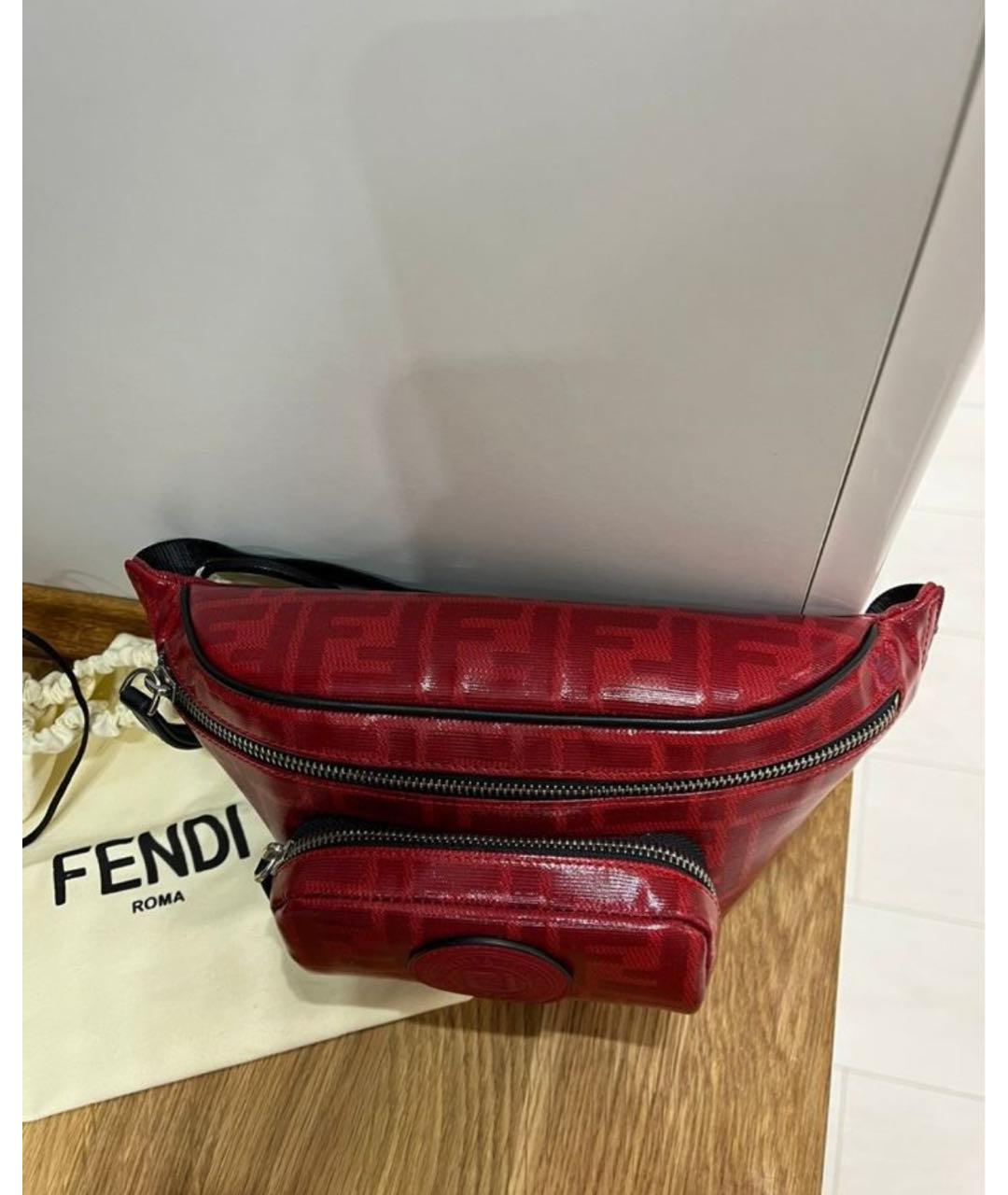 FENDI Бордовая деним поясная сумка, фото 6