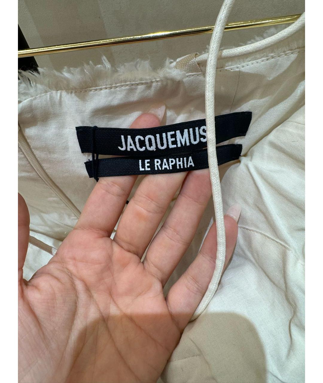 JACQUEMUS Бежевое хлопковое коктейльное платье, фото 4