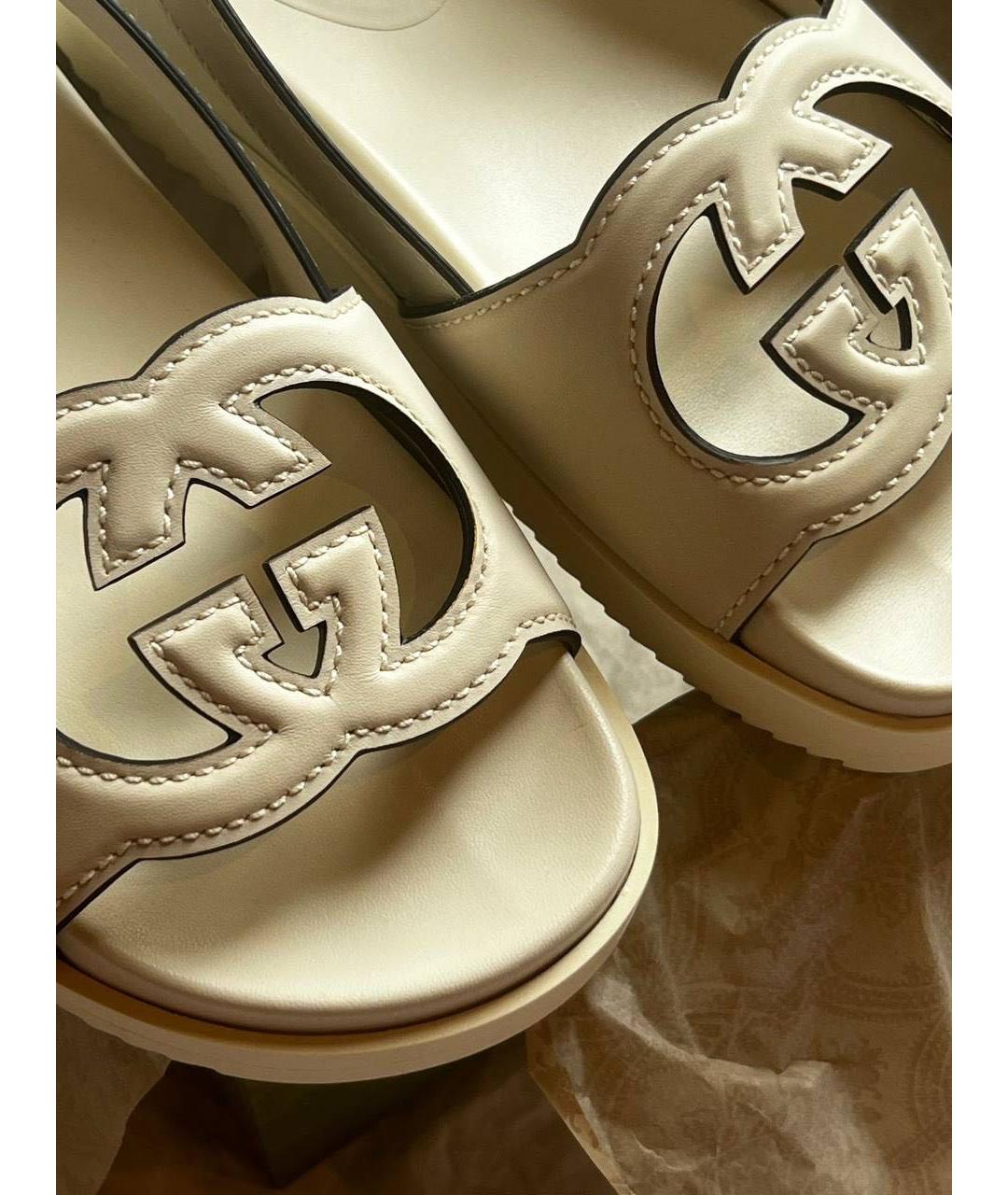 GUCCI Бежевые кожаные сандалии, фото 3