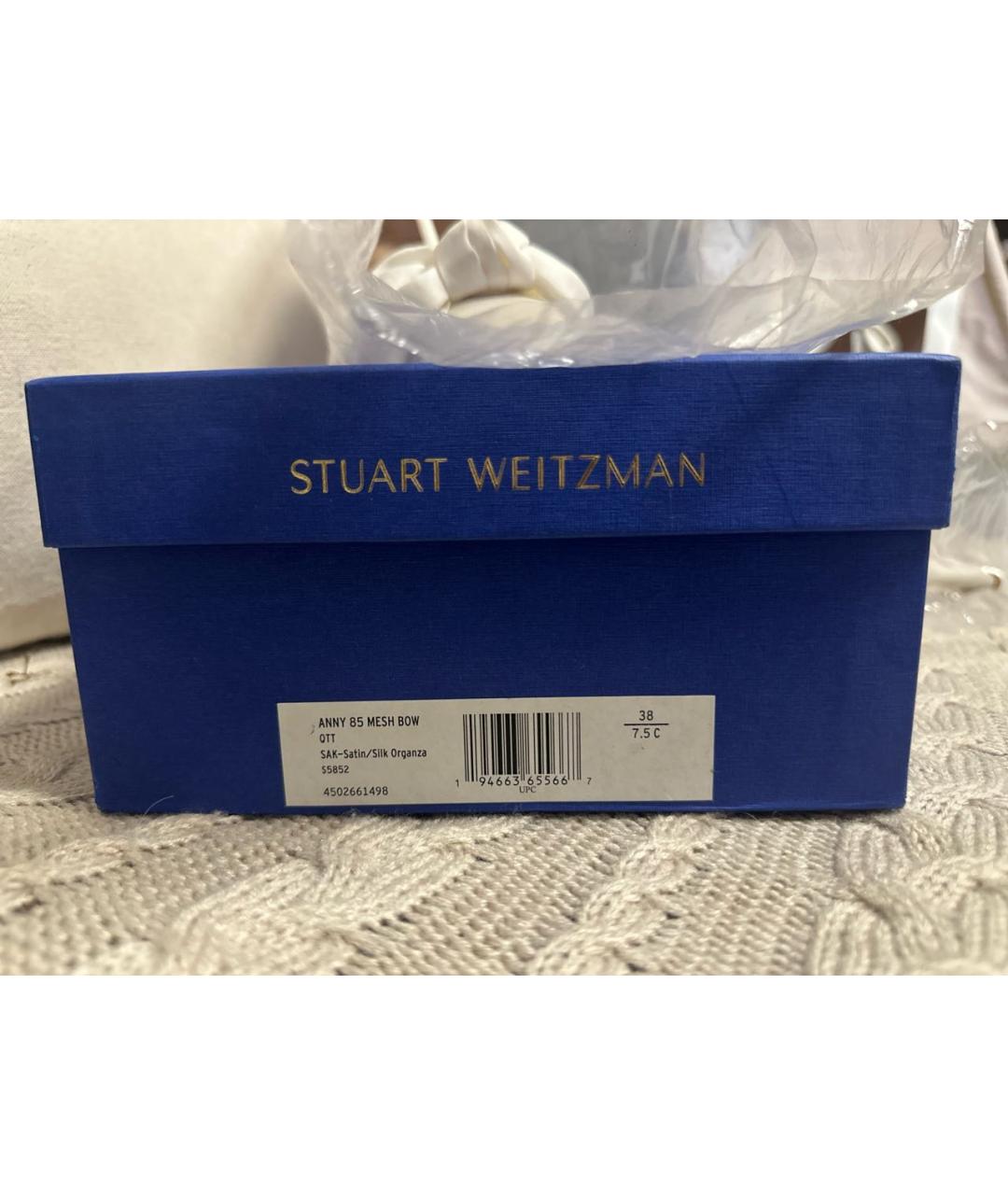 STUART WEITZMAN Белые текстильные свадебные туфли на среднем каблуке, фото 8