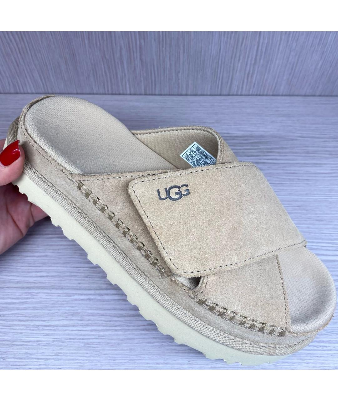 UGG AUSTRALIA Бежевые кожаные шлепанцы, фото 5