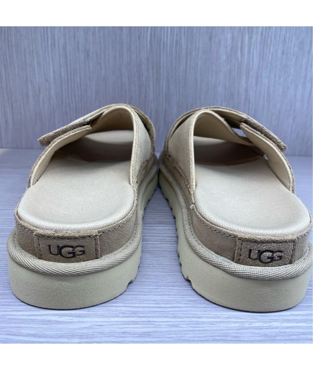 UGG AUSTRALIA Бежевые кожаные шлепанцы, фото 4