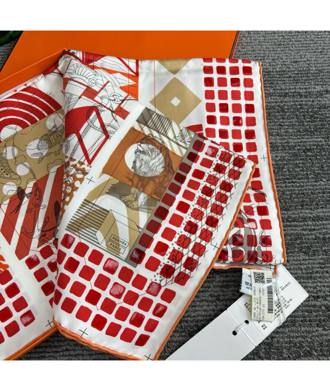 HERMES Красный шелковый платок, фото 5
