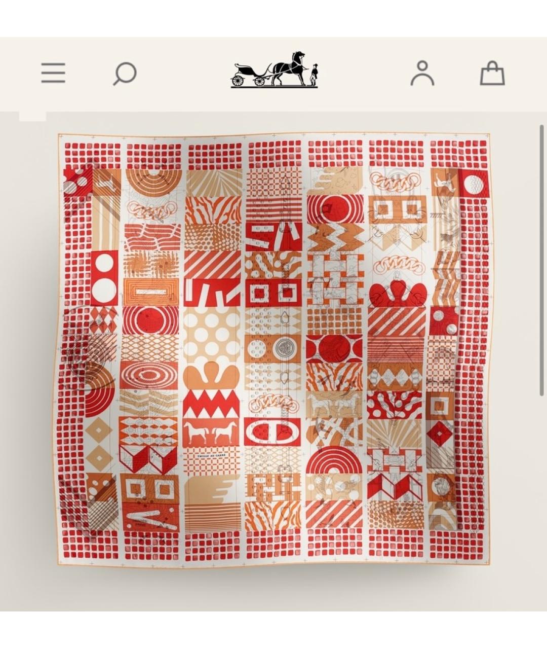 HERMES Красный шелковый платок, фото 7