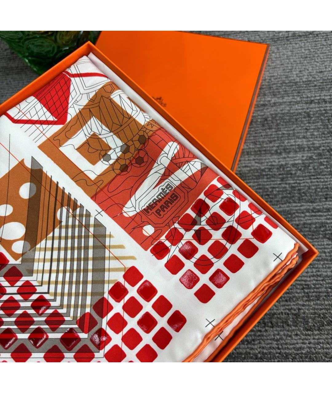HERMES Красный шелковый платок, фото 3