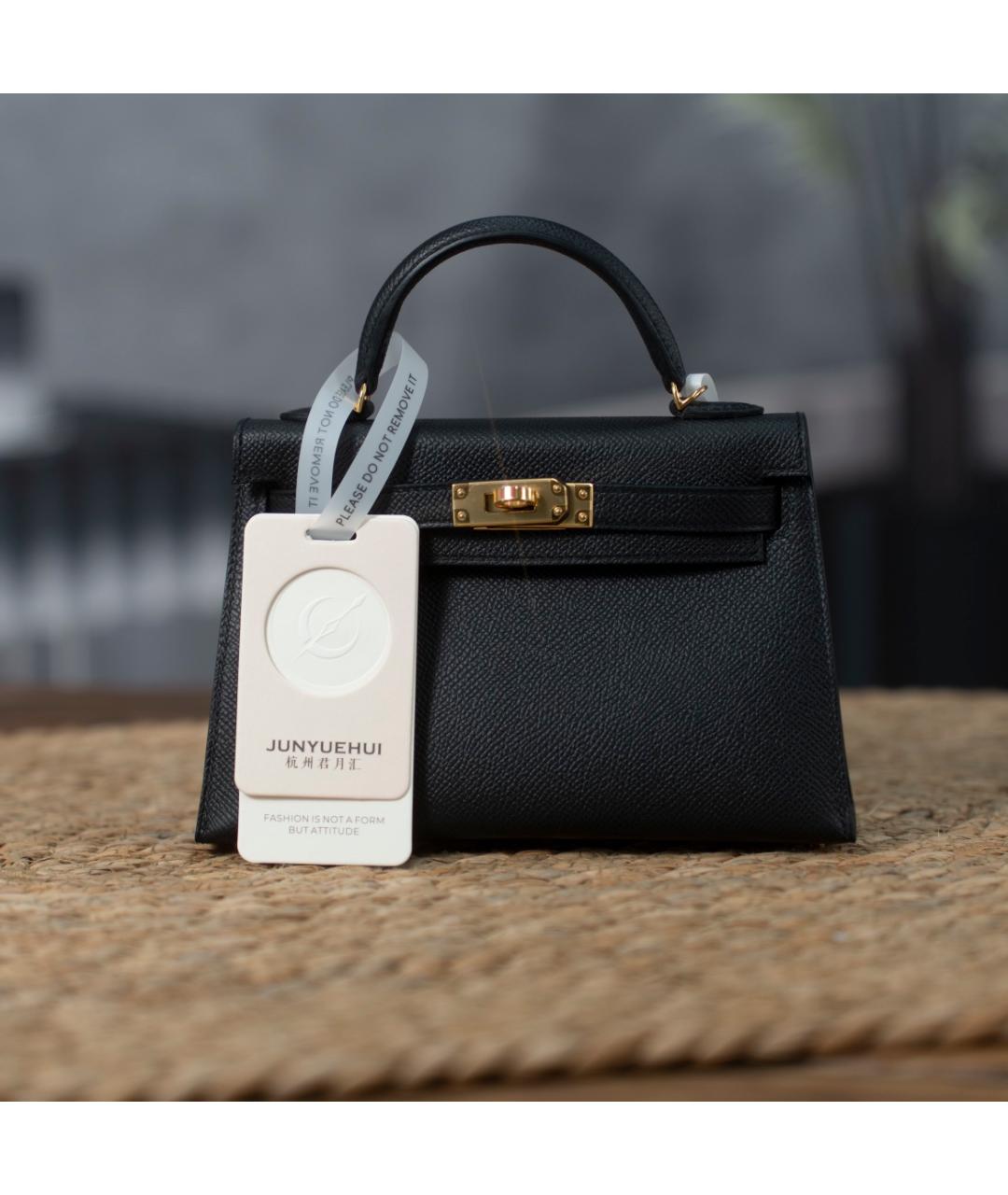 HERMES Черная кожаная сумка с короткими ручками, фото 2