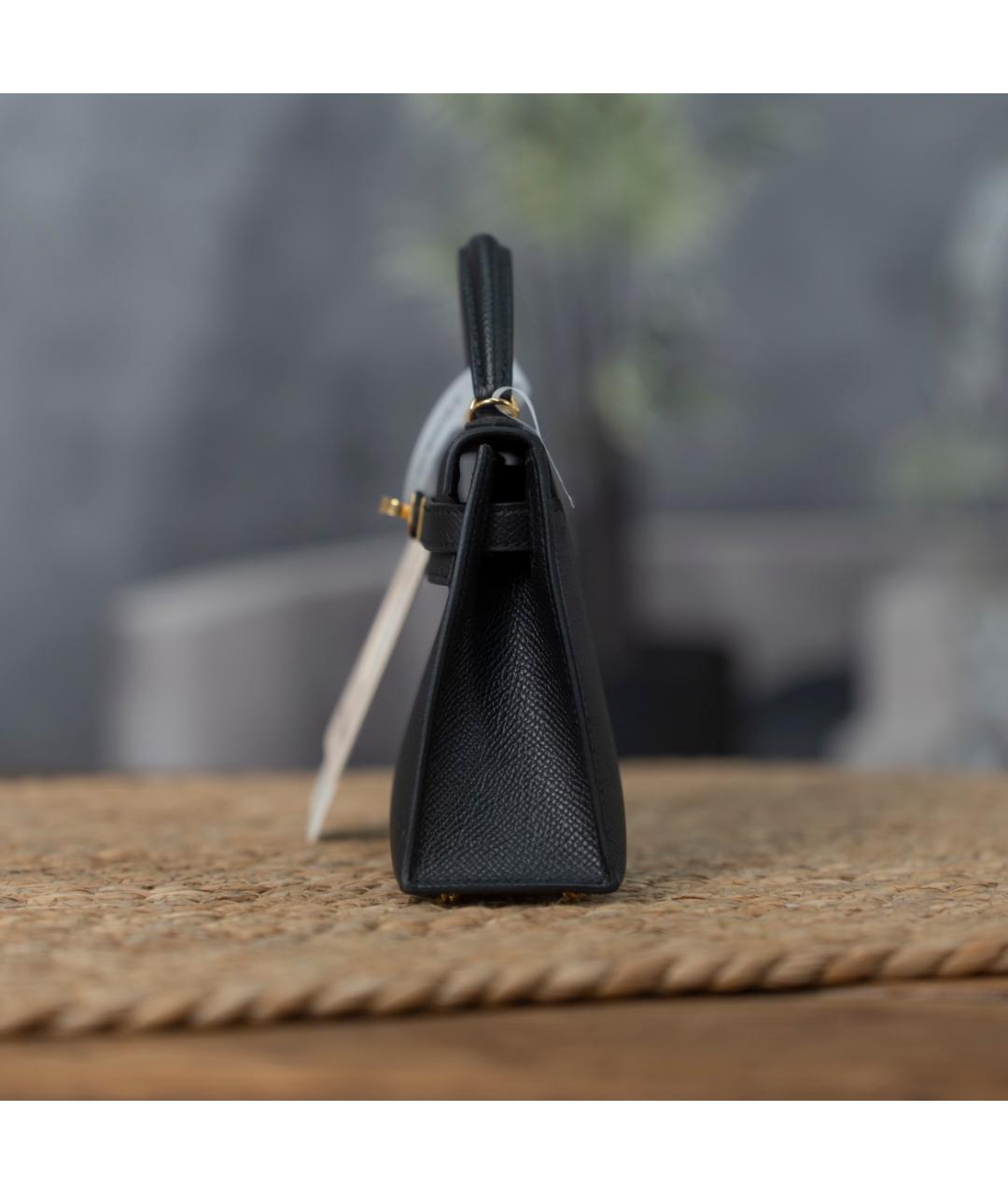 HERMES Черная кожаная сумка с короткими ручками, фото 4