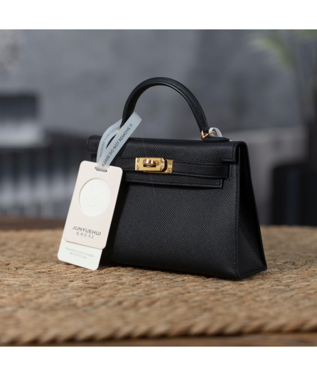 HERMES Черная кожаная сумка с короткими ручками, фото 3