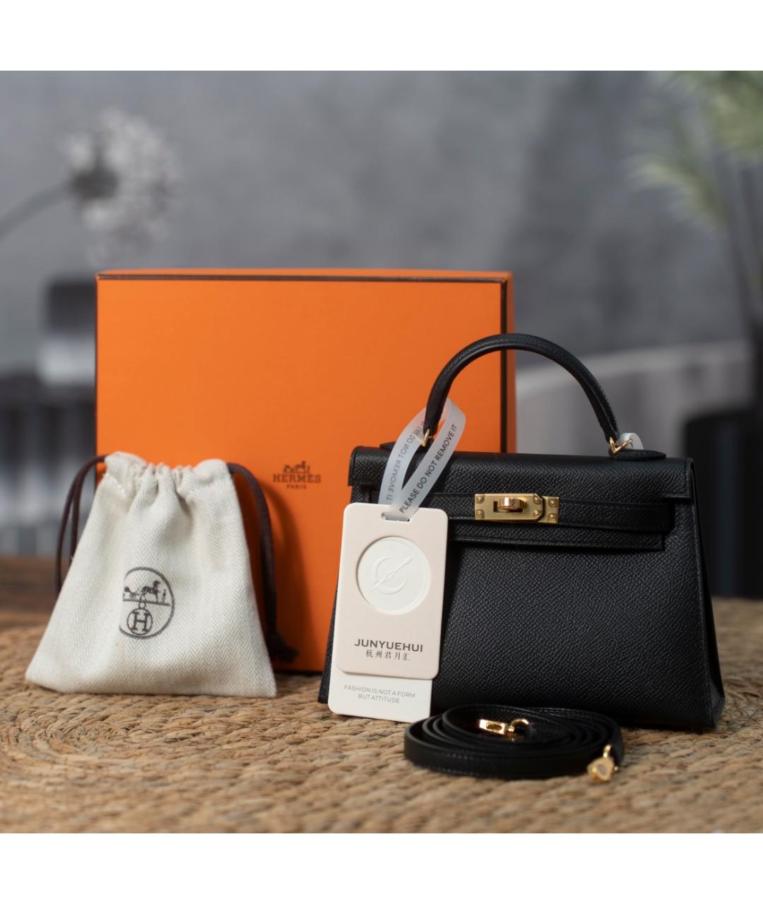 HERMES Черная кожаная сумка с короткими ручками, фото 10