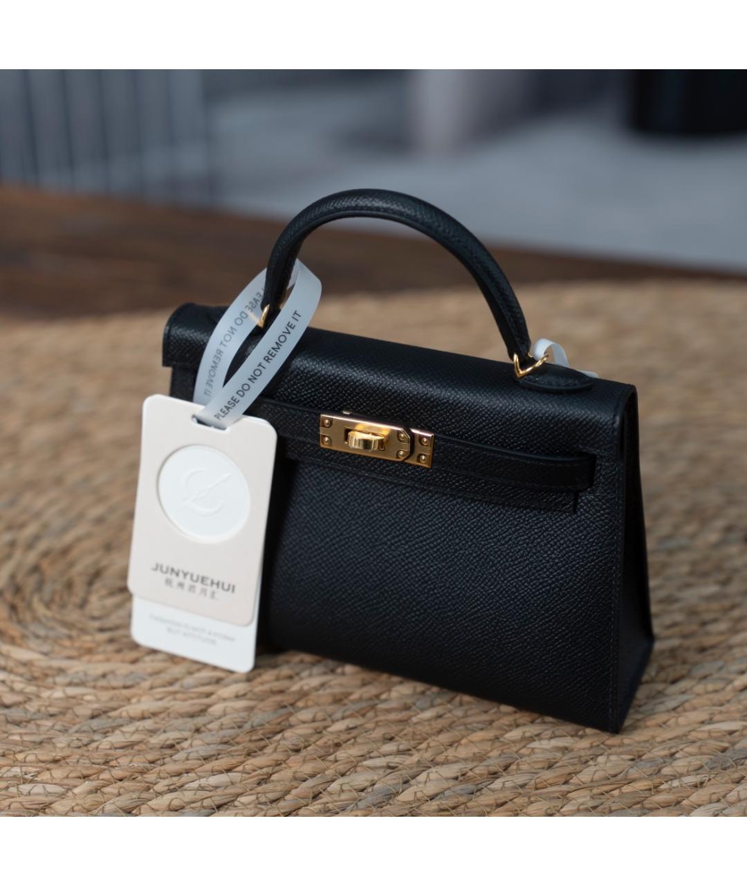 HERMES Черная кожаная сумка с короткими ручками, фото 7