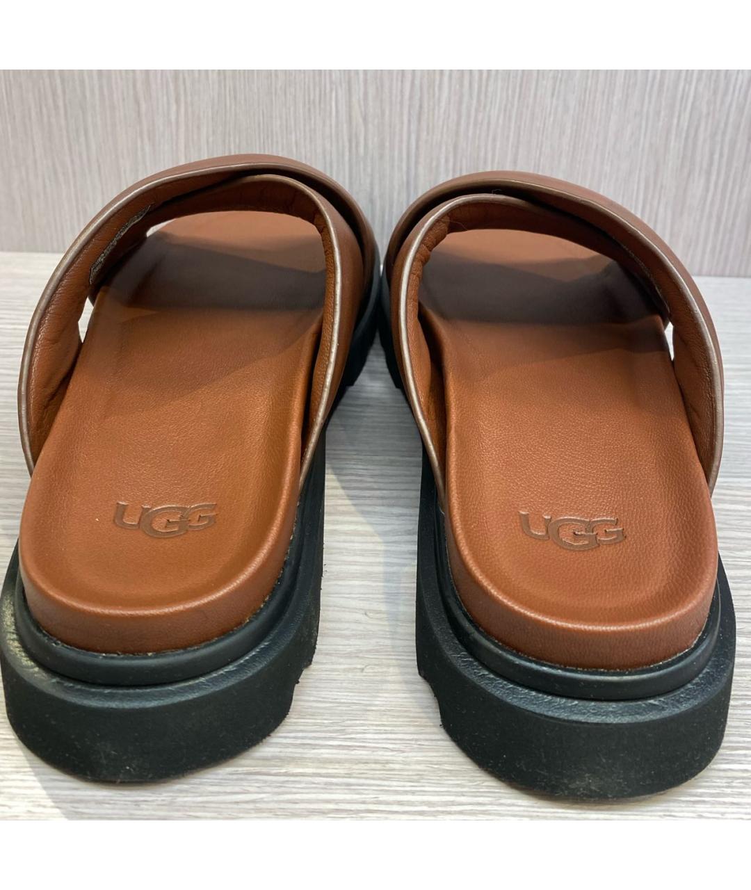 UGG AUSTRALIA Коричневые кожаные шлепанцы, фото 4