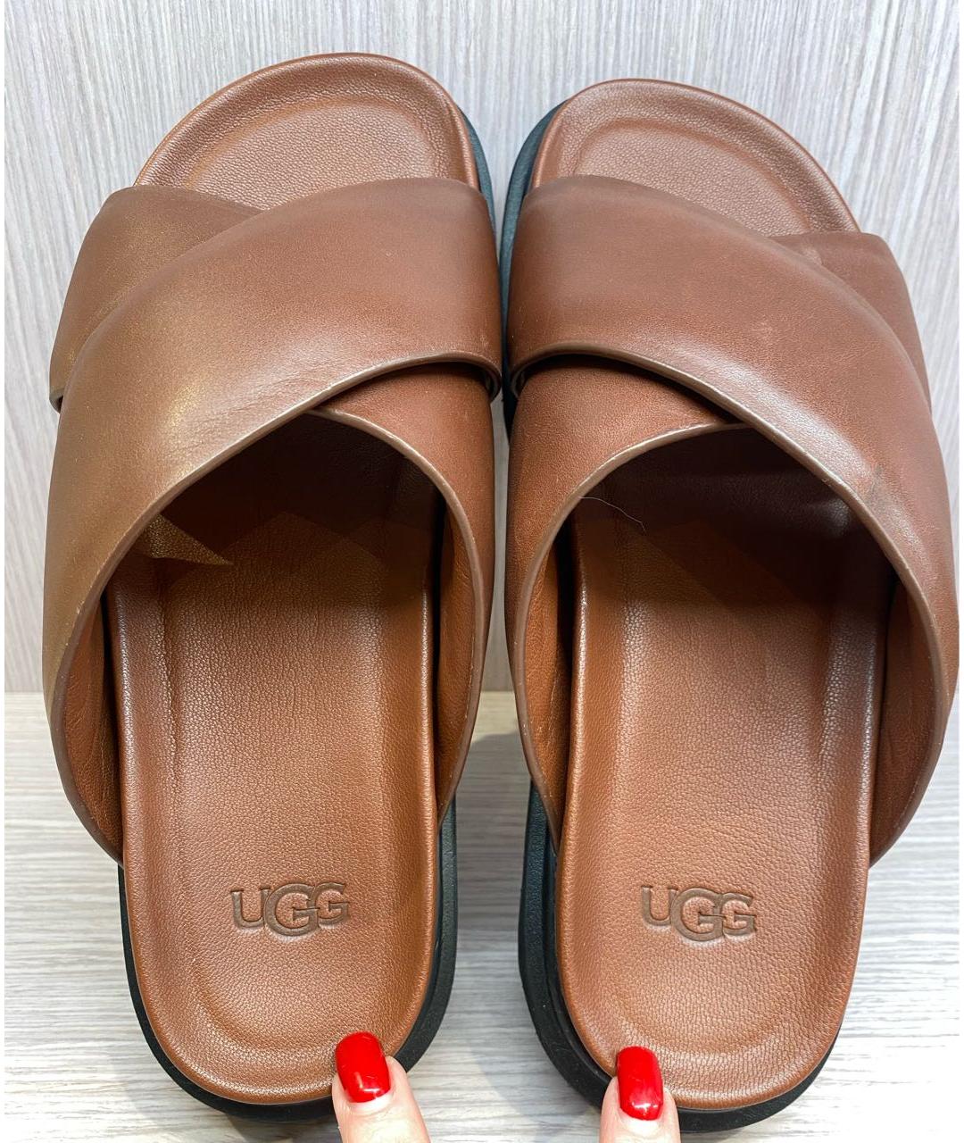 UGG AUSTRALIA Коричневые кожаные шлепанцы, фото 3