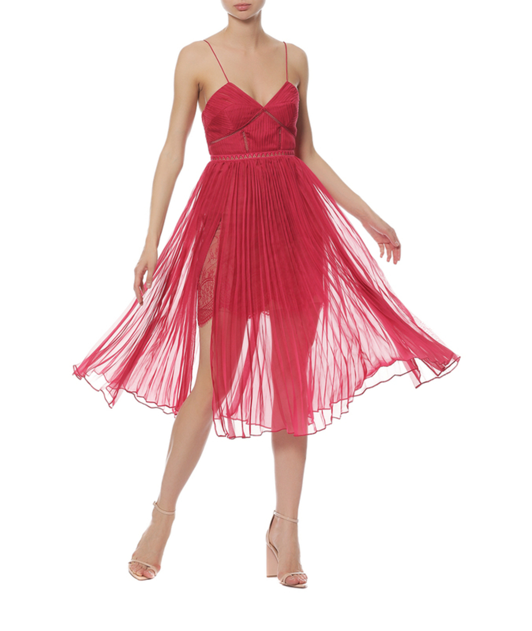 SELF-PORTRAIT Розовое полиэстеровое платье, фото 4